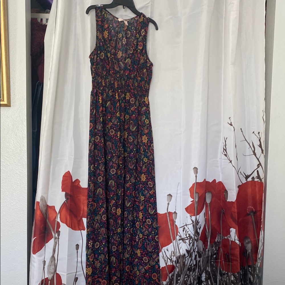 Black and Blue Sleeveless  Sheer Maxi Sundress